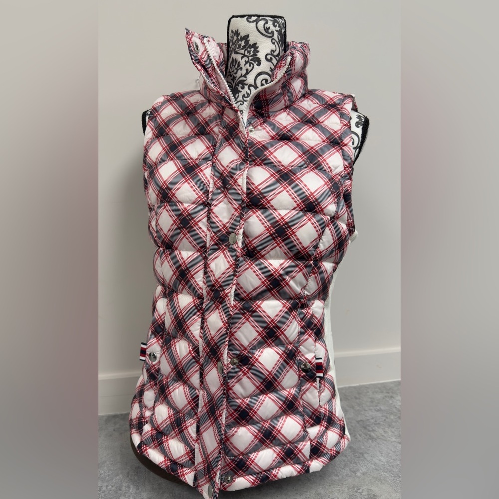 Tommy‎ Hilfiger Red and White Plaid Puffer Vest